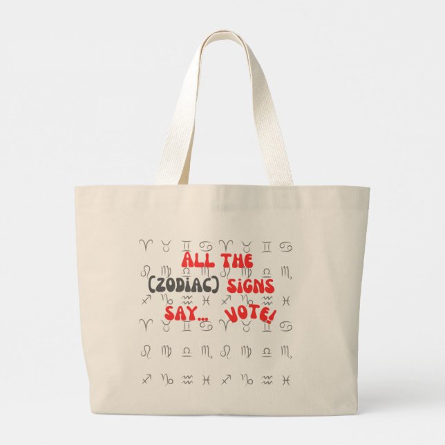 tote bag beige all signs vote graphic (Back)