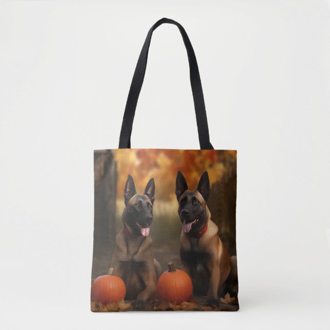 Tote Bag Belge Malinoi Puppy Automne Citrouille de plaisir (Devant)