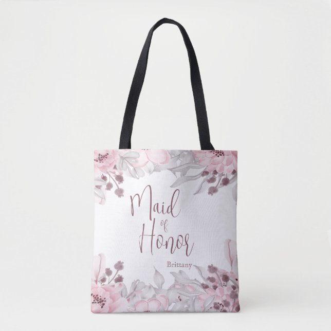 Tote Bag Belle aquarelle rose florale Maid of Honor (Devant)