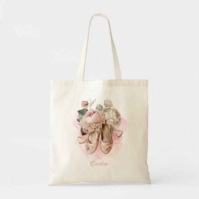 Tote Bag Belle Ballerina Dancer Aquarelle rose (Devant)