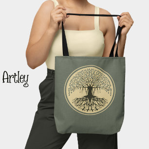 Tote Bag Belle Crème Bleue Gris Banyan Arbre de Vie