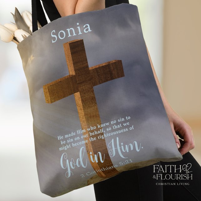 Tote Bag Belle Croix en bois Écriture personnalisée (Créateur téléchargé)