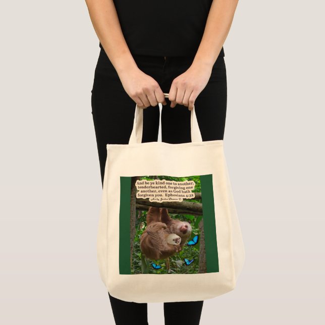 Tote Bag Belle Écriture de Sloth : Ephésiens 4:32 (Devant (produit))