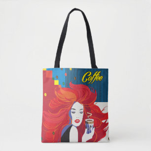 Tote Bag "Belle Femme de mode avec Café Cup" Pop Art