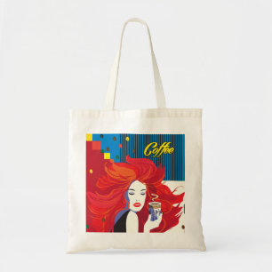 Tote Bag "Belle Femme de mode avec Café Cup" Pop Art
