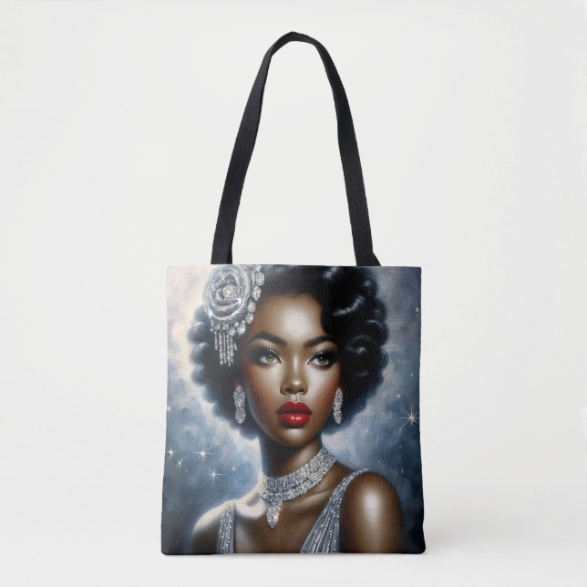 Tote Bag Belle Femme Noire Glamour Aesthétique (Devant)