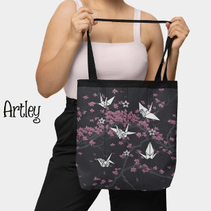 Tote Bag Belle fleur de cerisier de grue d'origami japonais