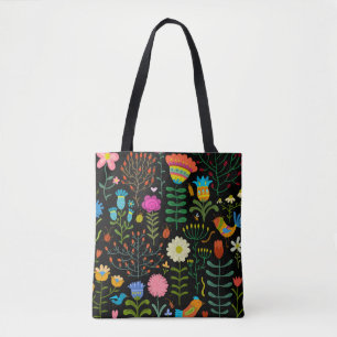 Tote Bag Belle fleurs dessinée à la main illustration motif