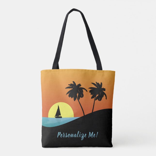 Tote Bag Belle île tropicale Coucher de soleil de bateau à  (Dos)