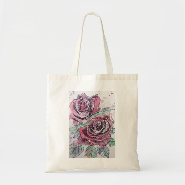 Tote Bag Belle peinture à l'aquarelle rouge Rose (Devant)