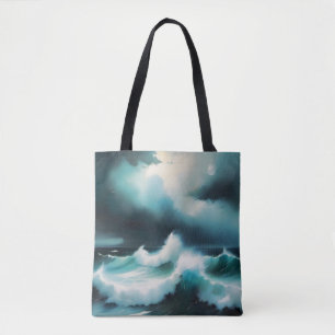 Tote Bag Belle peinture de vagues de l'Océan Bleu