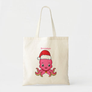 Tote Bag Belle pieuvre joyeuse en casquette de Noël