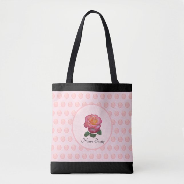 Tote Bag Belle rose rose rose et Pois (Devant)