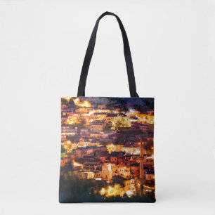 Tote Bag Belle vue Goreme la nuit. Célèbre centre de b