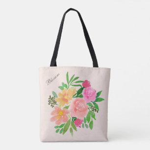 Tote Bag Belles fleurs aquarelles sur ivoire