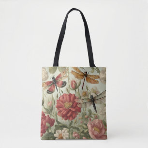 Tote Bag Belles Fleurs Vintages et libellules