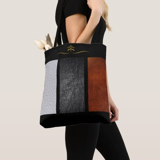 Tote Bag Belles Panneaux Blanc, Noir & Rouille Faux Cuir (De près)