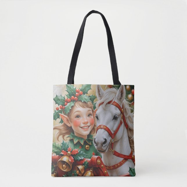 Tote Bag Bells Holly et Horse Christmas Elf (Devant)