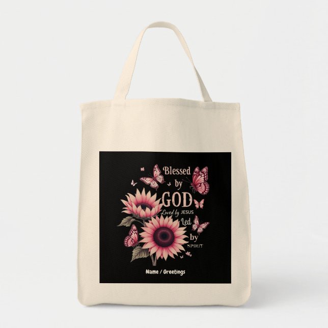 Tote Bag Béni Par Dieu Aimé Par Jésus Foi Tournesol Rose (Devant)