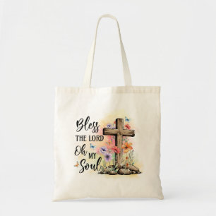 Tote Bag Bénir le Seigneur Oh Mon âme Croix sainte et flora