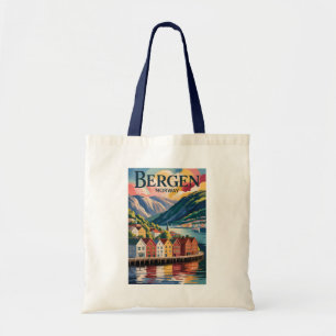 Tote Bag Bergen Norvège Illustration Art de Voyage Vintage