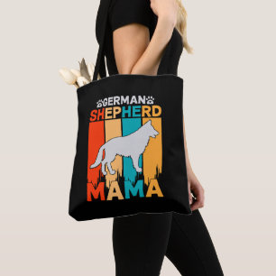 Tote Bag berger allemand MAMA, bleu jaune sur noir