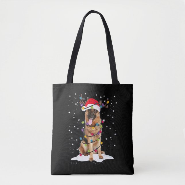 Tote Bag Berger allemand sapin de Noël Pyjama Chien clair (Devant)