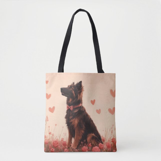Tote Bag Berger anatolien avec Rose - Saint-Valentin (Devant)