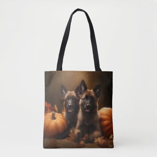Tote Bag Berger belge Chiot Automne Citrouille de plaisir (Devant)