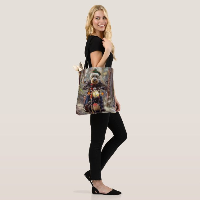 Tote Bag Bernedoodle Chien équitation Moto Noël (Sur le modèle)