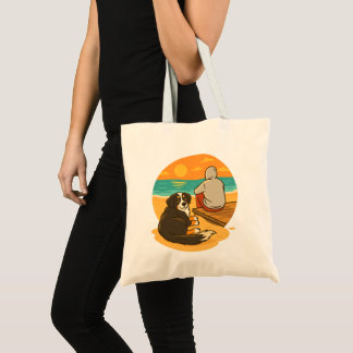 Tote Bag Bernese Mountain Dog Sunset Beach Companion
