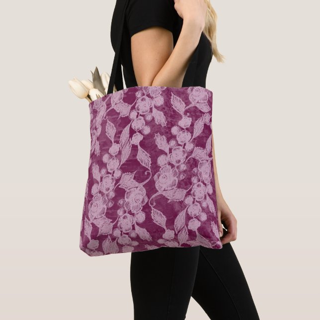 Tote Bag Berries et fleurs Purple Floral (De près)