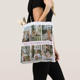Tote Bag Best Grandma Ever Photo Collage – Gift with Hearts