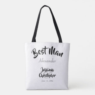 Tote Bag Best Man Black & White Bold Nom du script Mariage