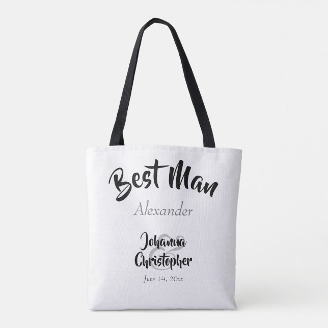 Tote Bag Best Man Black & White Bold Nom du script Mariage (Dos)