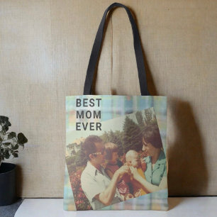Tote Bag Best Mom Ever personnalisé photo keepsaké pastel p