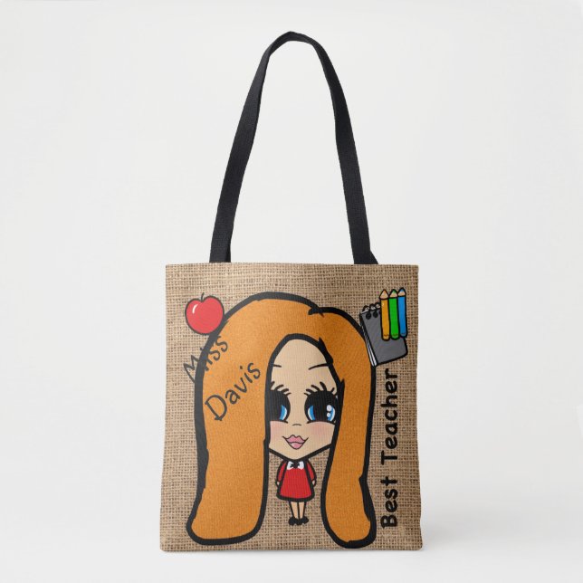 Tote Bag Best Teacher Fourre-tout - Caricature rouge person (Devant)