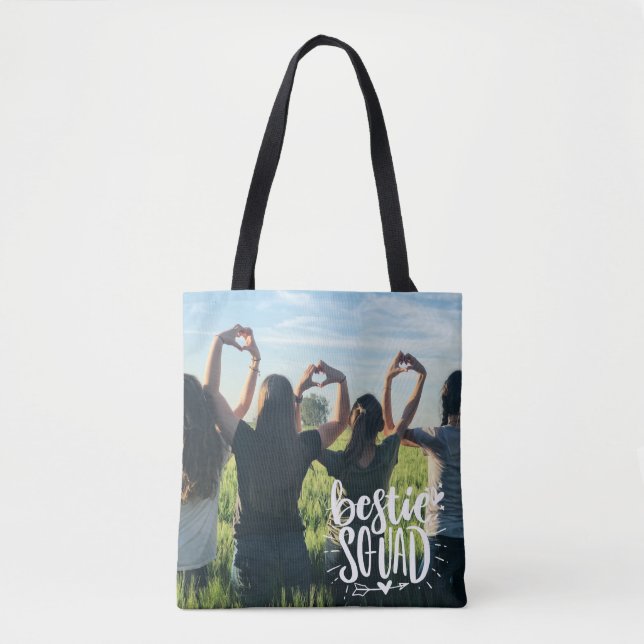 Tote Bag Bestie Squad Photo personnalisée BFF Lettres (Devant)