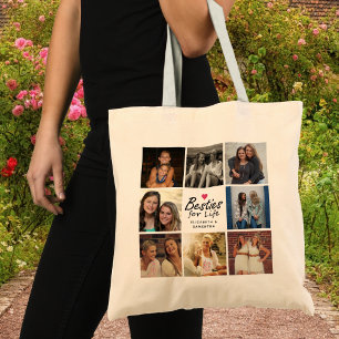 Tote Bag Besties For Life Script Best Friends Photo Collage