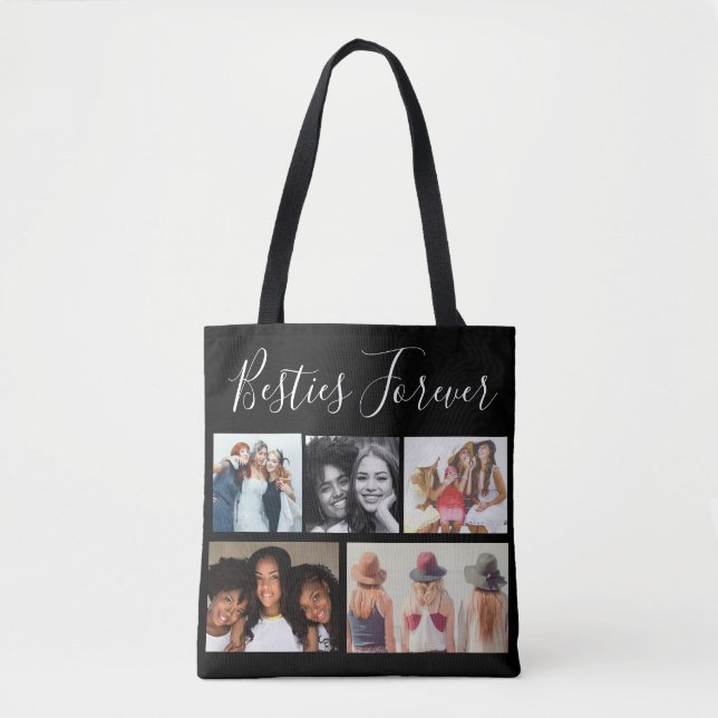 Tote Bag Besties Forever Cinq Photos Collage Personnalisé (Devant)