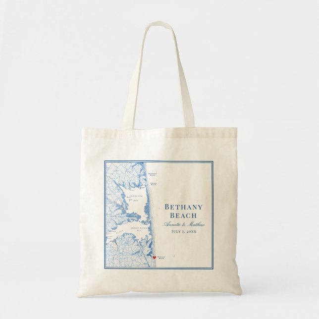 Tote Bag Bethany Beach Delaware Carte Marine Mariage bleu (Devant)