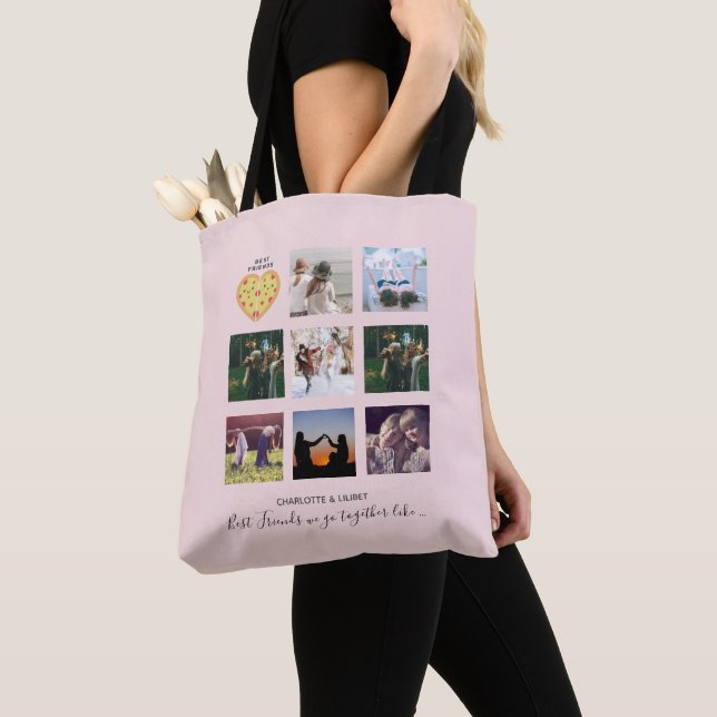 Tote Bag BFF Photo Collage Cadeaux Dusty rose PIZZA Amis (De près)
