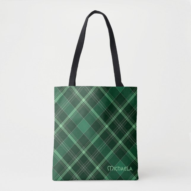 Tote Bag Bhreacain Uaine Plaid (Devant)