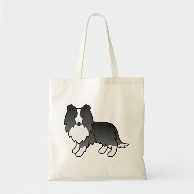 Tote Bag Bi-Black Shetland Sheepdog Sheltie Cartoon Chien (Devant)