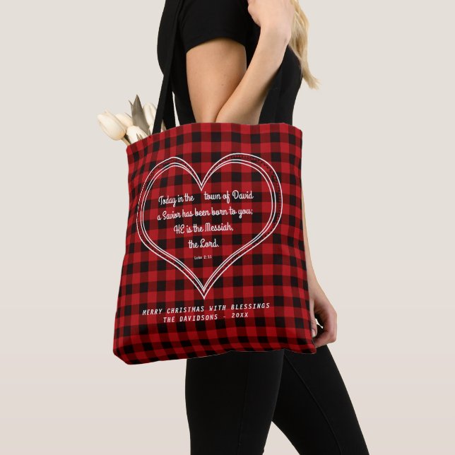 Tote Bag Bible Motif Red Buffalo Verset Noël (De près)