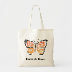 Tote Bag Bibliothèque orange d'art de mot de papillon