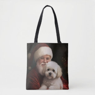 Tote Bag Bichon Frise avec le Père Noël Festif de Noël 