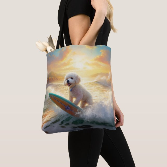 Tote Bag Bichon Frise Beach Plage Surf Peinture (De près)