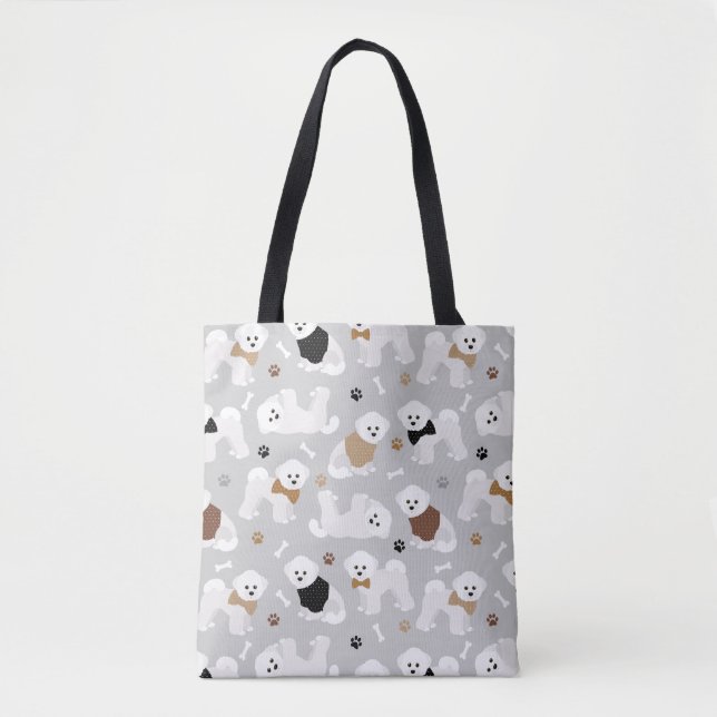 Tote Bag Bichon Frise Bones and Paws Grey (Devant)