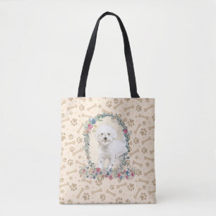 Tote Bag Bichon Frise Chien Empreinte de patte & Chien Bone